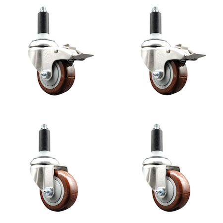 Service Caster 3.5 Inch 316SS Maroon Poly Swivel 1-1/8 Inch Stem Caster Lock Brake SCC, 2PK SS316TTLEX20S3514-PPUB-MRN-2-S-2-118